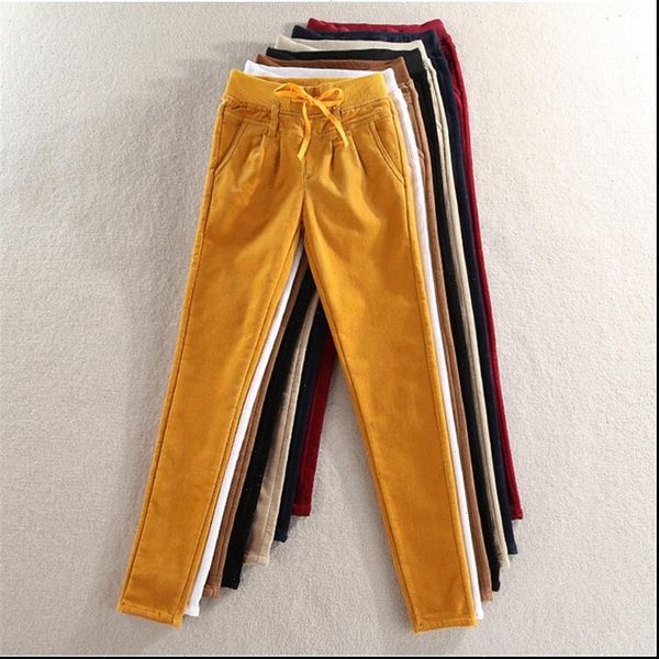 

corduroy pants woman pants winter plus velvet elastic casual pants elastic waist corduroy womens trousers, Black;white