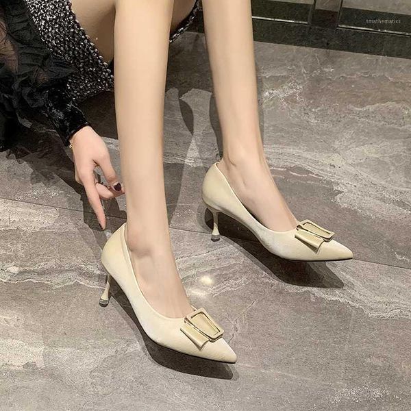 

metal pointed toe high heel shoes women 2020 spring elegant women pumps 5 cm stiletto shoes ladies black beige office high heels1