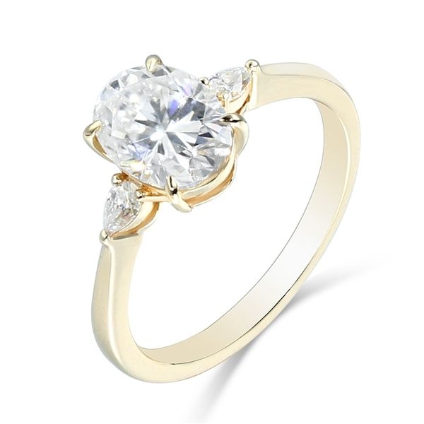 

solid 14k yellow gold center 1ct 5*7mm oval cut d color side pear cut three stone engagement ring for women wedding t200713, Slivery;golden