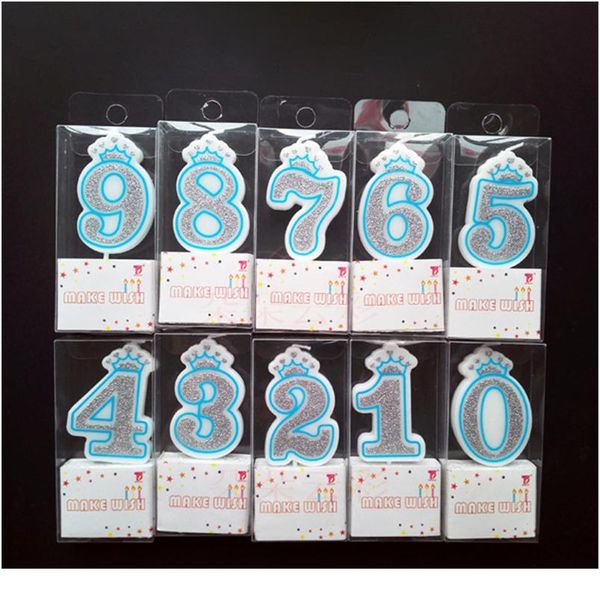 

creative silver pink/blue crown birthday candles digital 0-9 smoke-candles cake for children gifts birthday de jllkwk