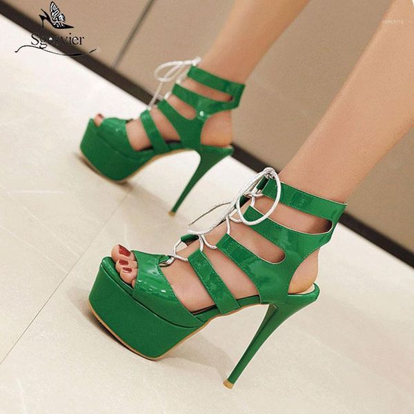 

sgesvier women gladiator sandals summer shoes woman lace up peep toe platform sandals ladies female stiletto heels small size 331, Black