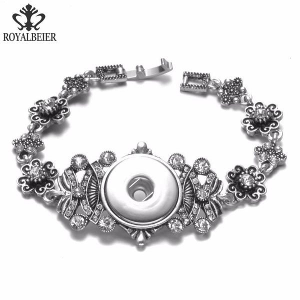 

charm bracelets royalbeier 5pcs flower shape rhinestone snap bracelet 20mm fit 18mm button charms jewelry sz0470, Golden;silver