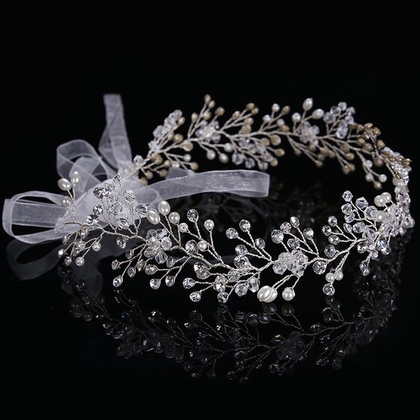 

silver color crystal bride long headbands hair jewelry for handmade pearl rhinestones hairwear wedding hair accessories j0113, Slivery;golden