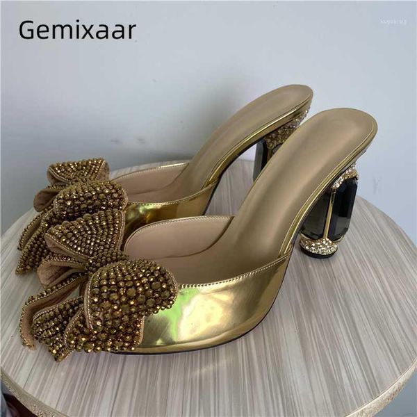 

slippers gold patent leather high heel shoes woman big crystal butterfly-knot jeweled diamond rhinestone women1, Black