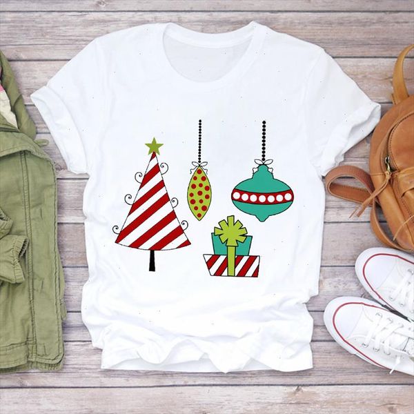 

women christmas clothing short sleeve cartoon 90s new year print lady t shirts tshirt ladies graphic female tee t shirt, White