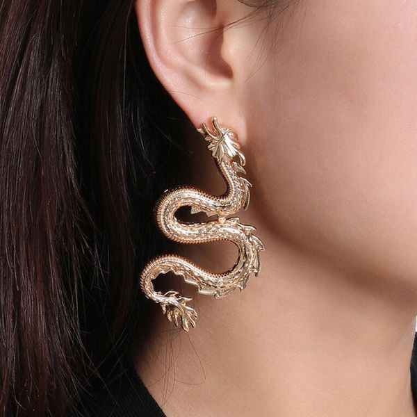 

stud for women vintage dragon earrings men punk personality jewelry animal ear fashion gift, Golden;silver