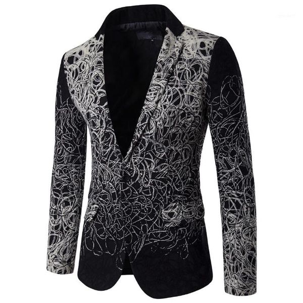 

men's suits & blazers male spring autumn winter fashion flower suit slim casual print blazer singer stage show jacket coat ourterwear p, White;black