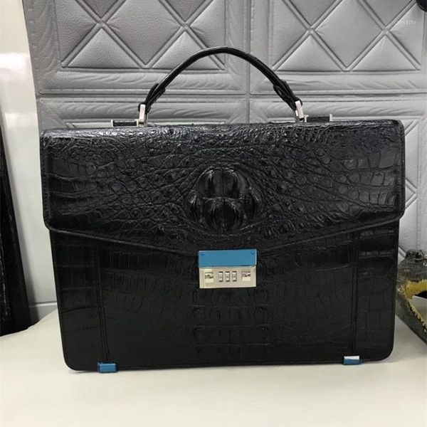 

briefcases exotic crocodile skin coded lock closure businessmen lapbag briefcase authentic alligator leather male large working handbag1