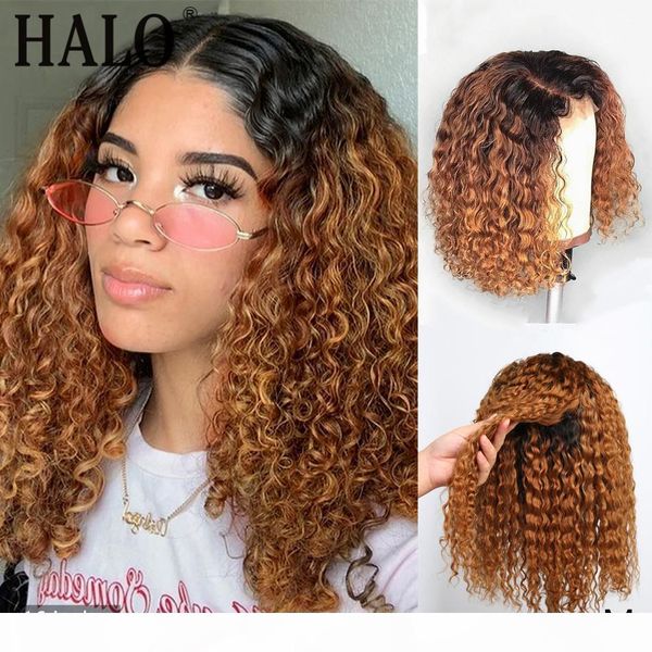 

ombre color short curly lace front human hair wigs with baby hair pre plucked remy brazilian lace bob wigs 150% density, Black;brown