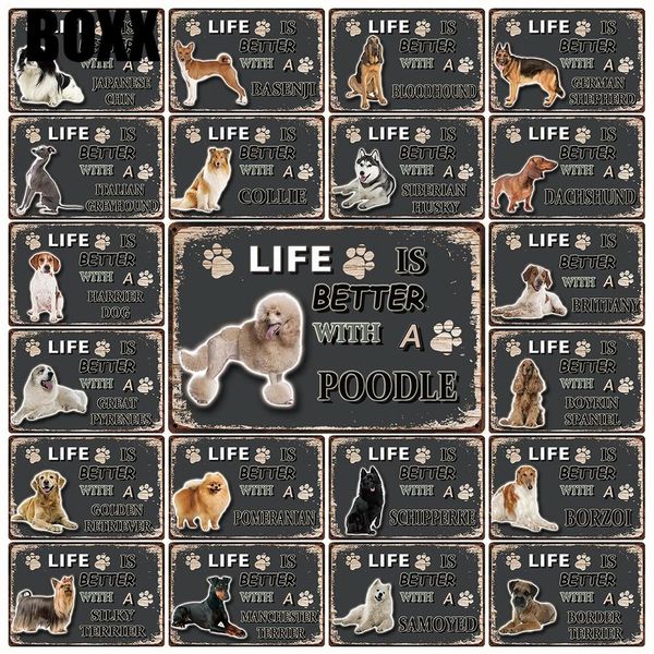 

pets life is better with poodle borzoi husky pug tin metal sign home decor bar wall art painting 20*30 cm size