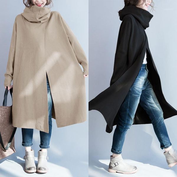 

women turtleneck coats oversized zanzea 2019 new side pockets jackets outwear autumn winter casual baggy overcoats pull femme1, Black;brown