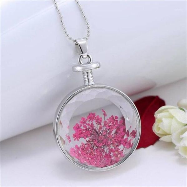 

personality glass bottle jewelry for women men vintage handmade wish dry flower plant clear glass pendant necklace1, Silver