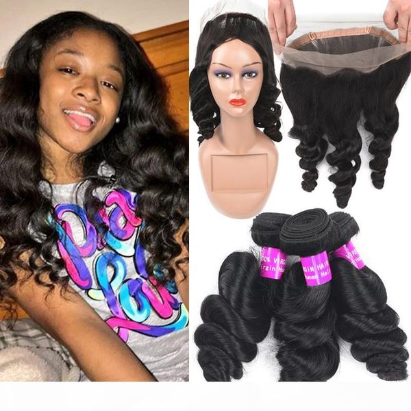 

9a malaysian virgin hair bundles with 360 lace frontal closure loose deep water wave human hair extension 3bundles and full 360 lace frontal, Black