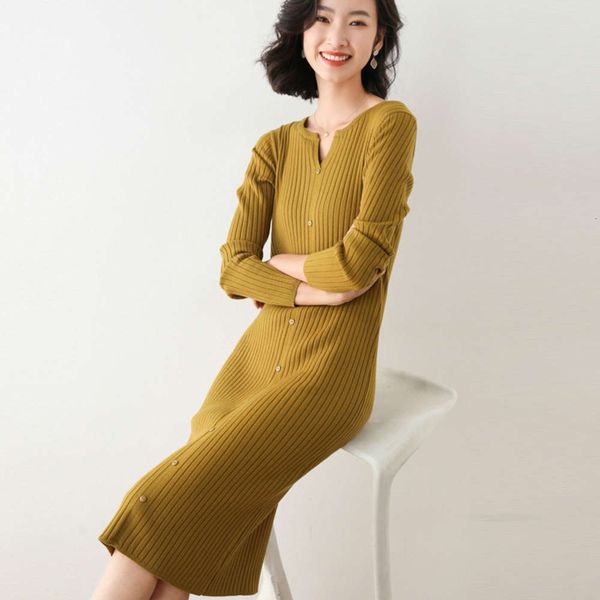 

autumn and winter new women's v-neck over knee knitted wool pullover dress slim bottomed long skirt korean version, Black;gray