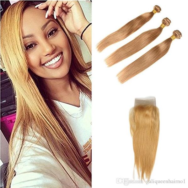 

brazilian siky straight hair bundles pure 27# honey blonde color deal with mixed length 100% human hair extensions, Black