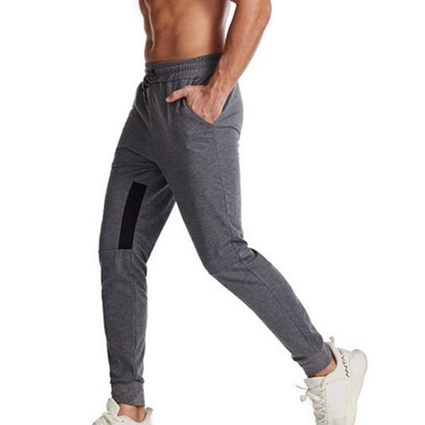 

new trend summer fitness sports trousers men's stitching tight-fitting jogging pure color casual comfortable fashion foot pants, Black
