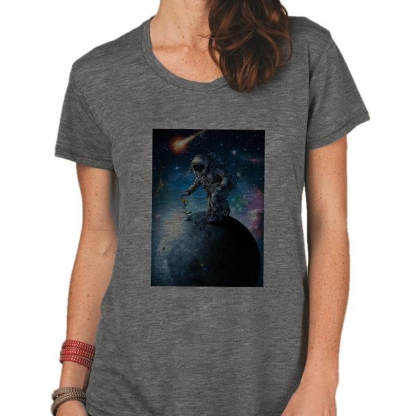 

astronaut and starry sky print modern girl beautiful short sleeve gorgeous versatile t shirt casual o-neck white grey tshirt