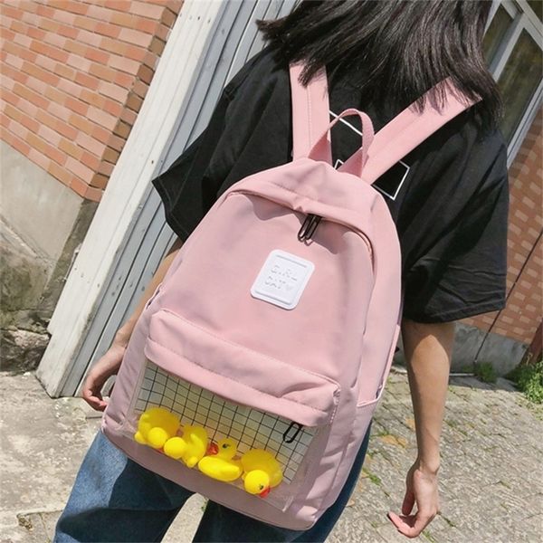 

casual clear waterproof womens backpack harajuku nylon travel schoolbags cute small duck student back pack teen girls bookbags y201224