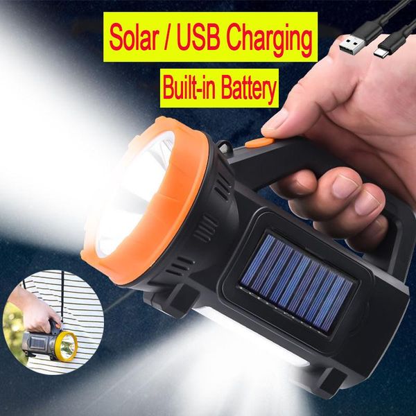 

250w handheld spotlight portable usb rechargeable led searchlight lantern waterproof with side light for camping hunt