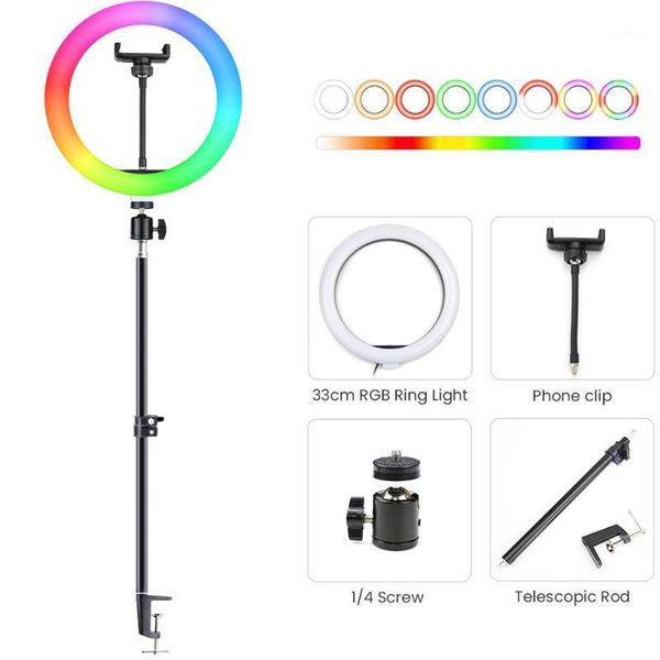 

flash heads dimmable rgb led selfie ring light adjustable tablesingle foot stand colorful pography lighting deskphone shooting1