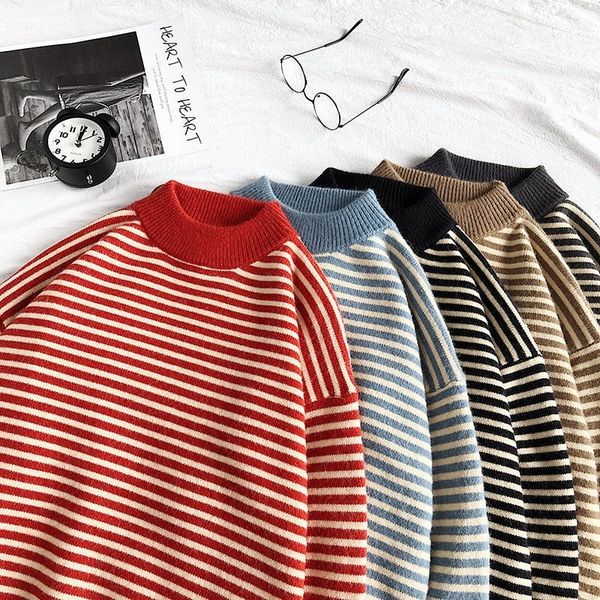 

privathinker men's winter warm sweater korean streetwear fashion pullovers sweater autumn striped casual male clothing 201106, White;black