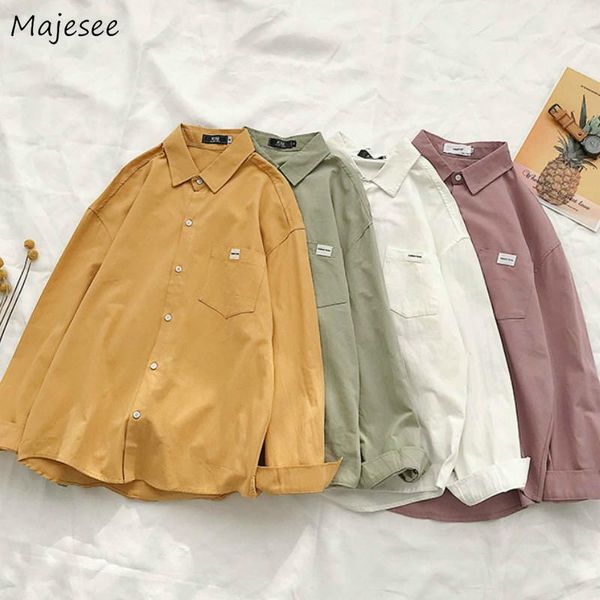 

men shirts loose simple all-match korean style harajku single breasted leisure male outwear chic ulzzang mens soft, White;black