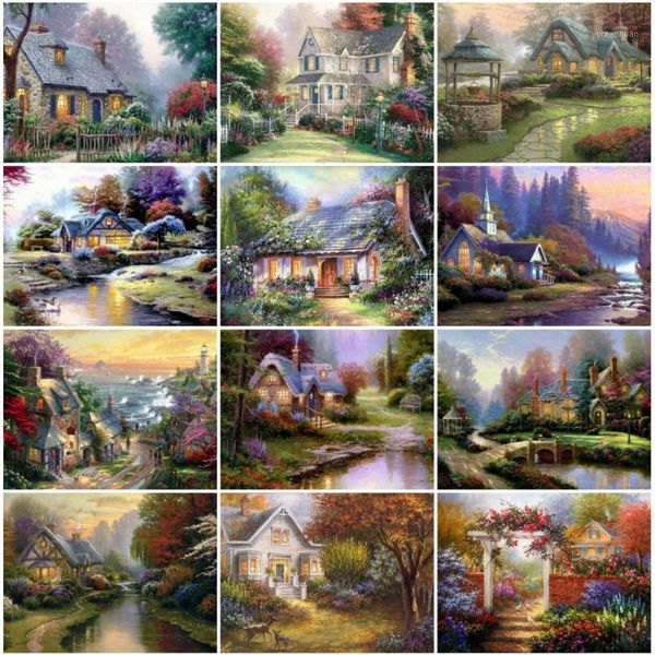 

paintings evershine 5d diy diamond painting full drill square garden embroidery house rhinestone cross stitch mosaic wall decor1
