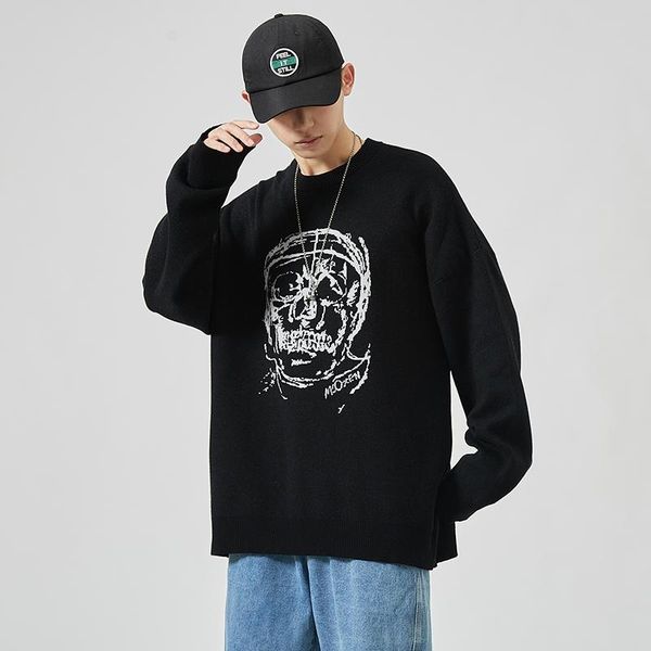 

2021 new sweaters men's long sleeves autumn spring print pullover knitted o-neck plus oversized 5xl, White;black