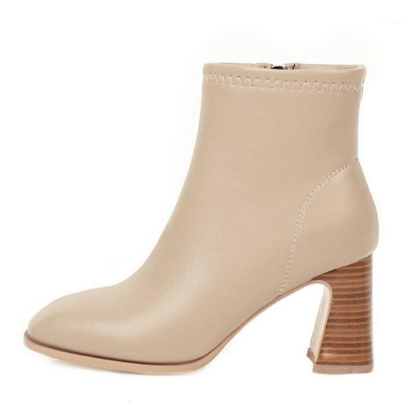 

boots fanyuan women ankle thick high heel round toe zipper shoes winter warm fashion office footwear size 34-431, Black