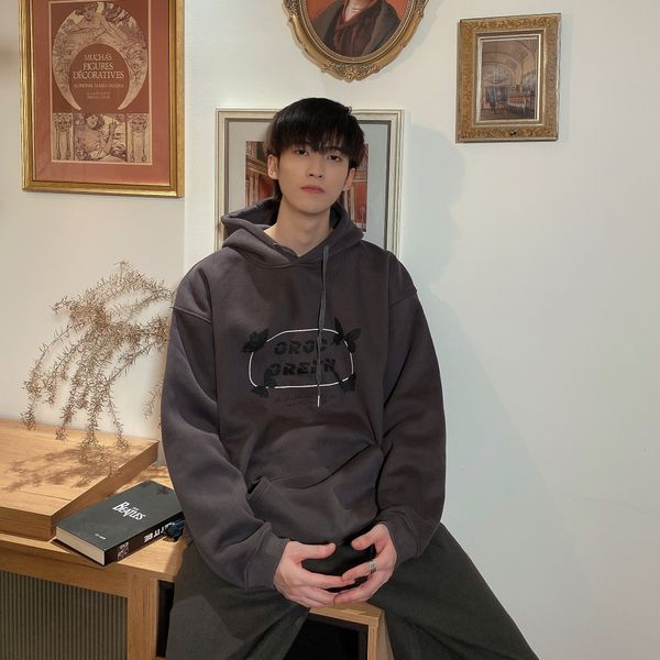 

autumn/winter new japanese harbor wind street tide anti - light and velvet jacket men's fashion loose lovers hoodie, Black