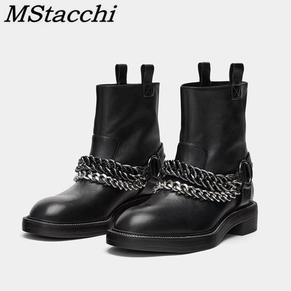 

mstacchi brand genuine leather women boots luxury silver chain ankle boots for women 2021 new warm plush winter, Black