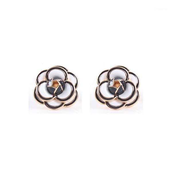 

luxury famous black white camellia earrings women party small fragrance rose flower earring accessories1, Golden;silver