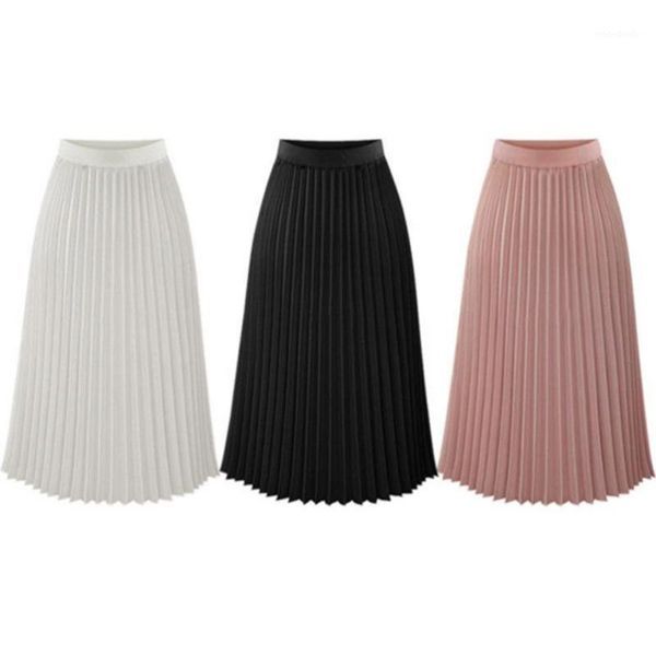 

2018 fashion woman skirts plus size clothes for solid pleated elegant midi elastic waist maxi clothes 2aug81, Black