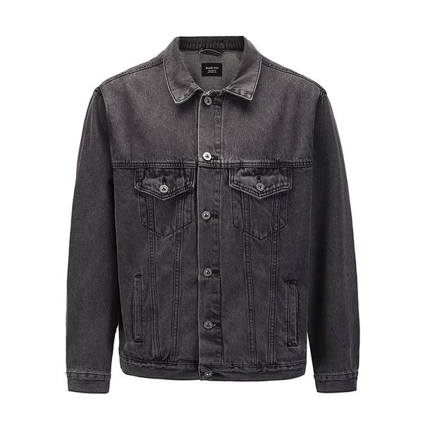

2021 new original washed retro gray jeans men and women lapel oversize loose casual denim coat windbreaker harajuku baggy winter jackets cz4, Black;brown
