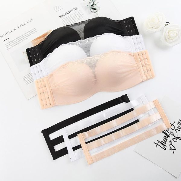 

bras elovegirl black strapless invisible bra 3/4 cup wedding dress front pull plus size super push up seamless, Red;black