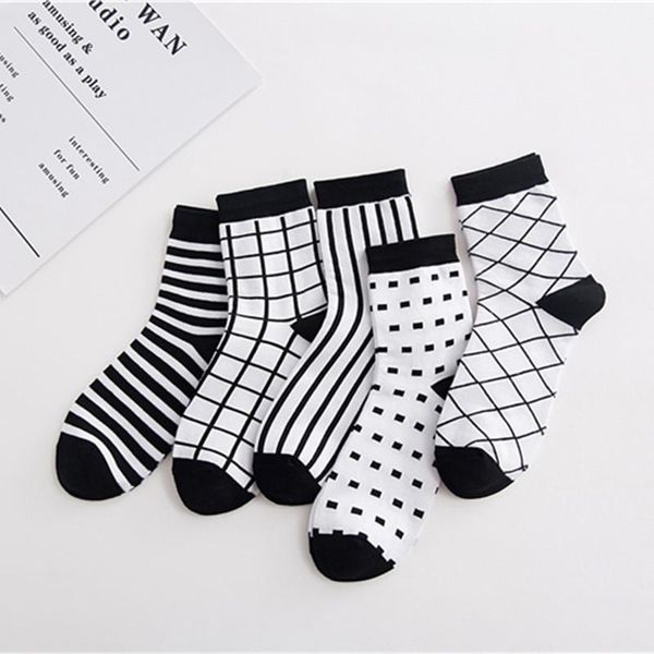 

men's socks fast 10 pieces = 5 pairs cotton black white business stripe square men breathable fall spring male crew