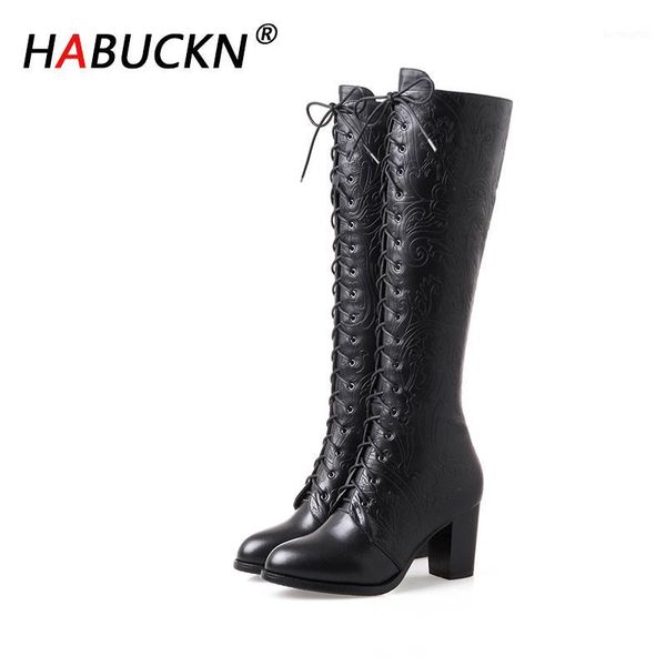 

boots habuckn 2021 black cowhide platform high-heeled shoes ladies winter fashion simple zipper round head warm boots1