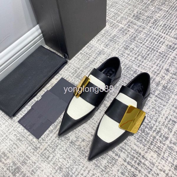

dress shoes js autumn witch generous buckle design british style pointed head shallow mouth flat heel sole fashion single shoe women, Black
