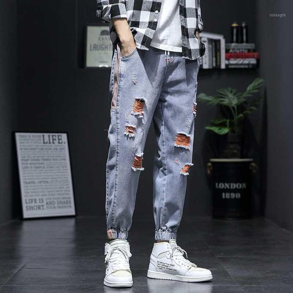 

5xl jeans fashion streetwear men jeans blue color denim harem pants hombre stripe spliced japanese style hip hop joggers1