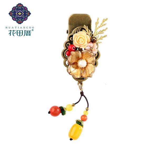 

hair clips & barrettes ethnic resin lampwork flower wheat pin jewelry tassel dangle shell golden vine leaf for women fj-18100, Golden;silver