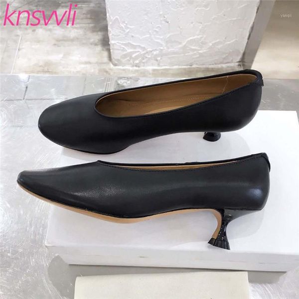 

dress shoes genuine leather kitten heels woman round toe designer pumps ladies comfort grandma middle for women1, Black