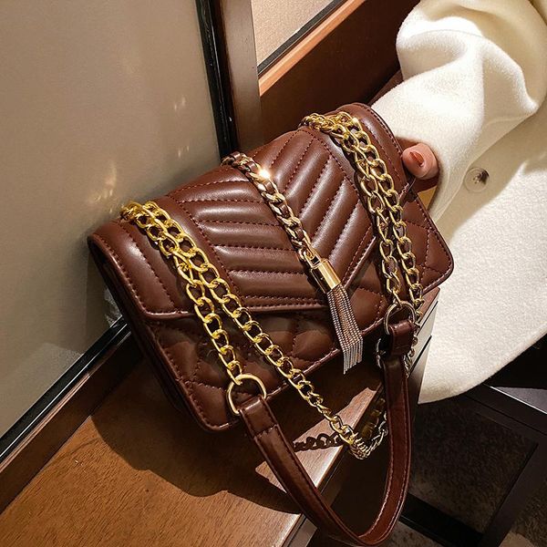 

lattice square crossbody bag 2021 new high-quality pu leather women's designer handbag tassel chain shoulder messenger bag