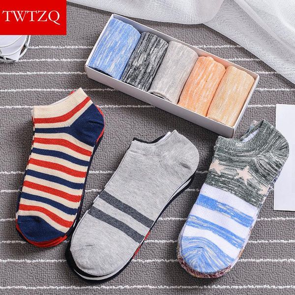 

dayup men's socks 5 pairs cotton men stripe short ankle for street funny casual fashion male sock breathable calcetines, Black