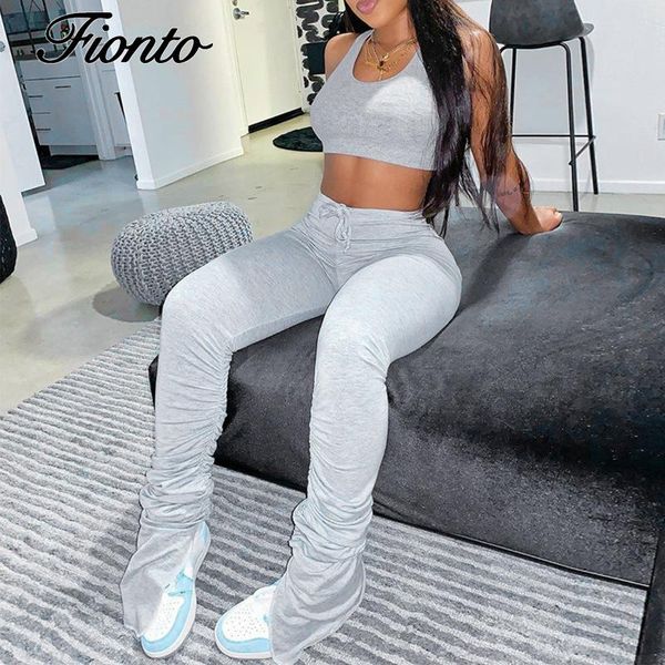 

yoga outfits tank and stacked pants 2 piece set 2021 women casual sportswear sleeveless tracksuits fashion workout grey matching sets, White;red