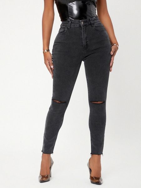 

sxy ripped raw cut skinny jeans w4ux#, Blue