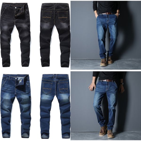 

new men's large size jeans fashion loose-fitting straight cylinder elastic anti-theft zipper jeans man q0105, Black;white