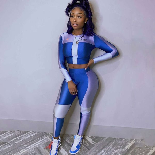 

wind 2020 spring new women's print slim long sve sports suit, Black;white