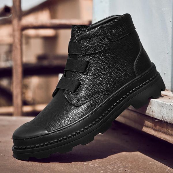 

boots fashion men's genuine leather male waterproof shoes chaussure mans casual for men ankle footwear sneakers1, Black