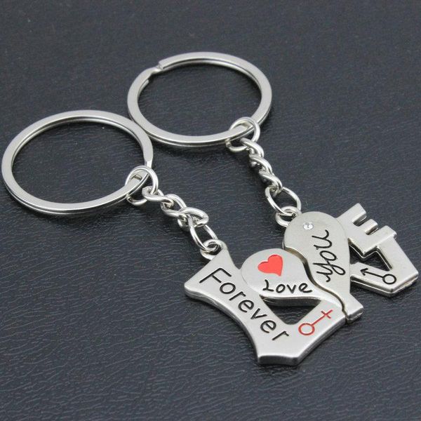 

keychains fashion personality men and women heart stitching keychain simple metal pendant key hains couple jewelry valentine's day gift, Silver