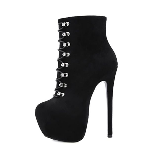 

boots winter for woman fashion pointed toe pure color platform zipper stilettos heels clear ankle 34-40, Black